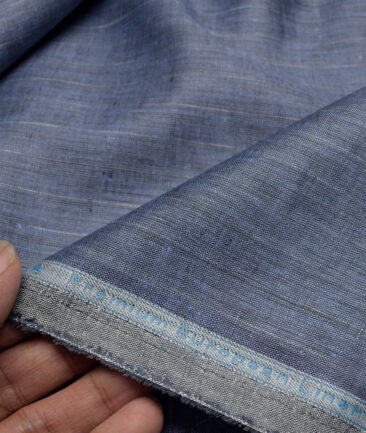Linen Club 80 LEA European Linen Striped Shirting Fabric (Dusky Blue)