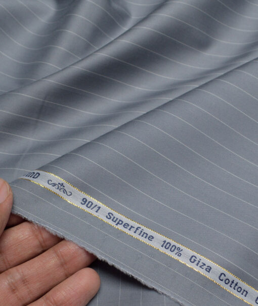 Primante By Arvind 1 Ply 90's Giza Cotton Striped Shirting Fabric (Grey)
