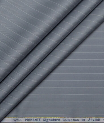 Primante By Arvind 1 Ply 90's Giza Cotton Striped Shirting Fabric (Grey)
