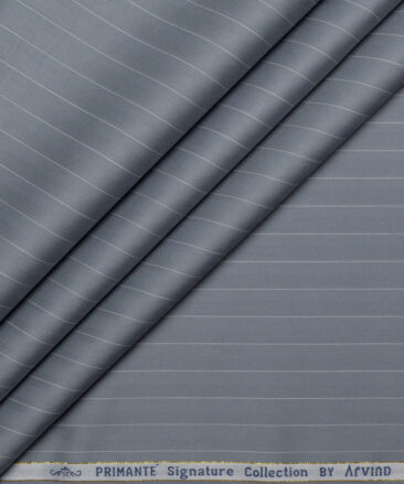 Primante By Arvind 1 Ply 90's Giza Cotton Striped Shirting Fabric (Grey)