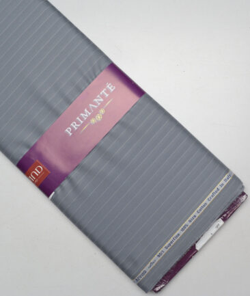 Primante By Arvind 1 Ply 90's Giza Cotton Striped Shirting Fabric (Grey)