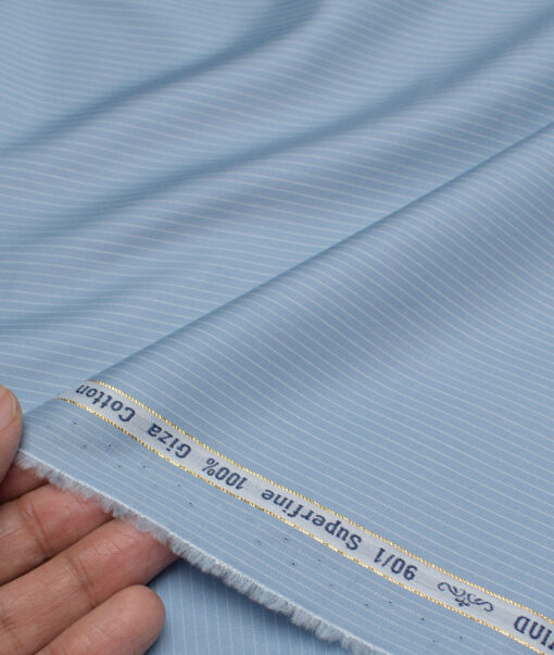 Primante By Arvind 1 Ply 90's Giza Cotton Striped Shirting Fabric (Light Blue)