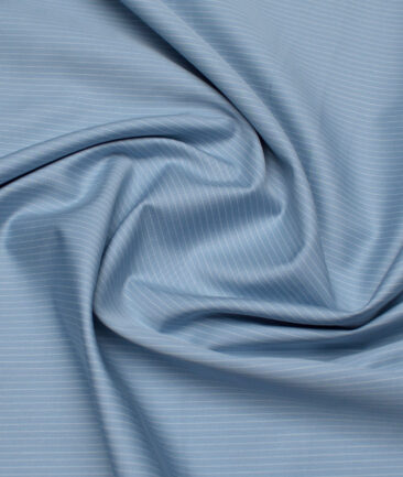 Primante By Arvind 1 Ply 90's Giza Cotton Striped Shirting Fabric (Light Blue)