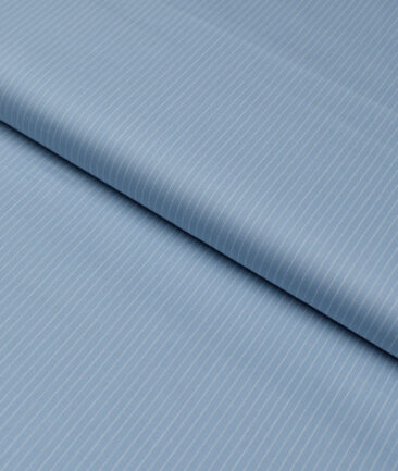 Primante By Arvind 1 Ply 90's Giza Cotton Striped Shirting Fabric (Light Blue)