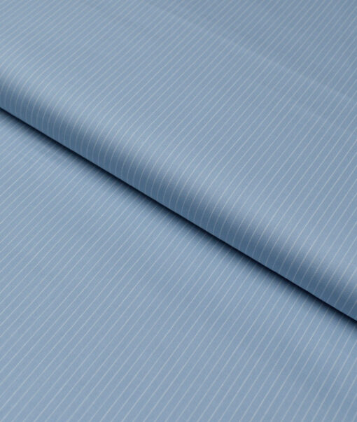 Primante By Arvind 1 Ply 90's Giza Cotton Striped Shirting Fabric (Light Blue)