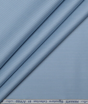 Primante By Arvind 1 Ply 90's Giza Cotton Striped Shirting Fabric (Light Blue)