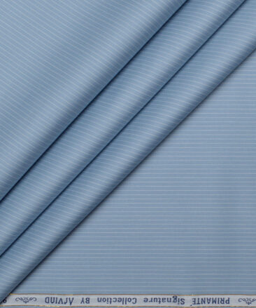 Primante By Arvind 1 Ply 90's Giza Cotton Striped Shirting Fabric (Light Blue)