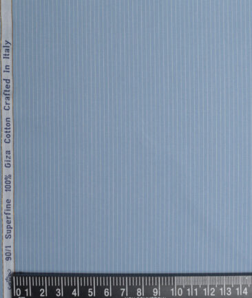 Primante By Arvind 1 Ply 90's Giza Cotton Striped Shirting Fabric (Light Blue)