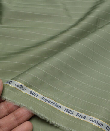 Primante By Arvind 1 Ply 90's Giza Cotton Striped Shirting Fabric (Olive Green)