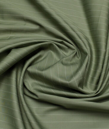 Primante By Arvind 1 Ply 90's Giza Cotton Striped Shirting Fabric (Olive Green)