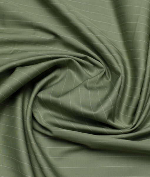 Primante By Arvind 1 Ply 90's Giza Cotton Striped Shirting Fabric (Olive Green)