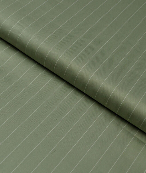 Primante By Arvind 1 Ply 90's Giza Cotton Striped Shirting Fabric (Olive Green)