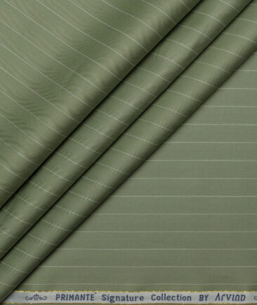 Primante By Arvind 1 Ply 90's Giza Cotton Striped Shirting Fabric (Olive Green)