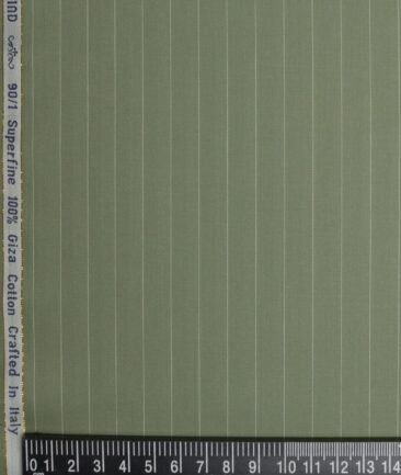 Primante By Arvind 1 Ply 90's Giza Cotton Striped Shirting Fabric (Olive Green)