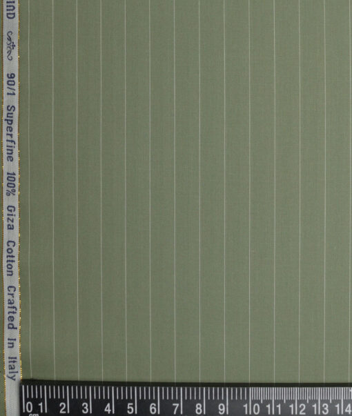 Primante By Arvind 1 Ply 90's Giza Cotton Striped Shirting Fabric (Olive Green)