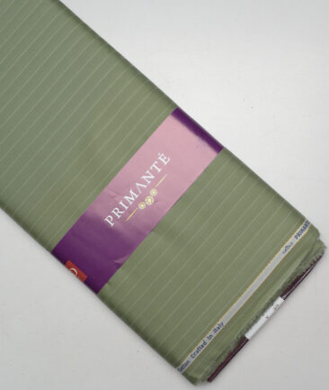 Primante By Arvind 1 Ply 90's Giza Cotton Striped Shirting Fabric (Olive Green)