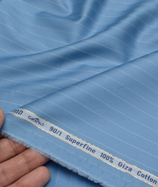 Primante By Arvind 1 Ply 90's Giza Cotton Striped Shirting Fabric (Pastel Blue)