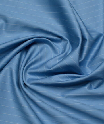 Primante By Arvind 1 Ply 90's Giza Cotton Striped Shirting Fabric (Pastel Blue)
