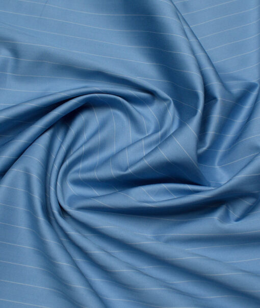 Primante By Arvind 1 Ply 90's Giza Cotton Striped Shirting Fabric (Pastel Blue)