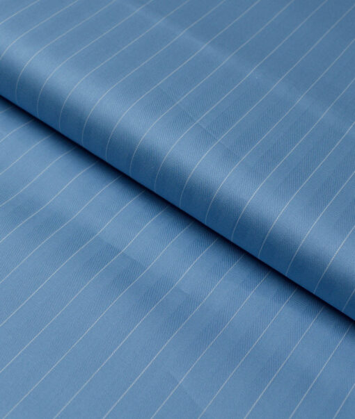 Primante By Arvind 1 Ply 90's Giza Cotton Striped Shirting Fabric (Pastel Blue)