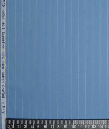 Primante By Arvind 1 Ply 90's Giza Cotton Striped Shirting Fabric (Pastel Blue)