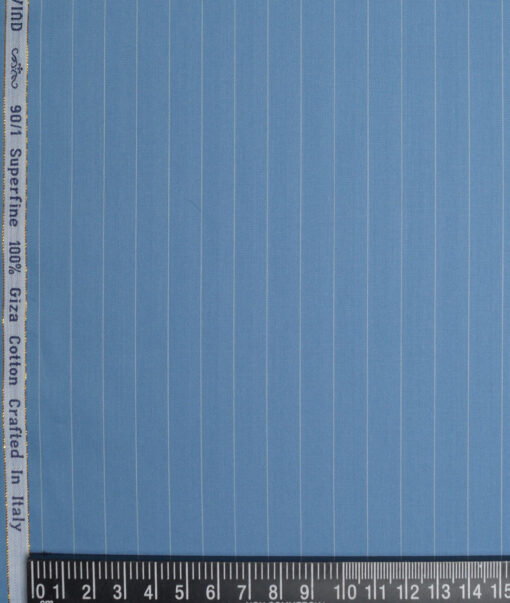 Primante By Arvind 1 Ply 90's Giza Cotton Striped Shirting Fabric (Pastel Blue)