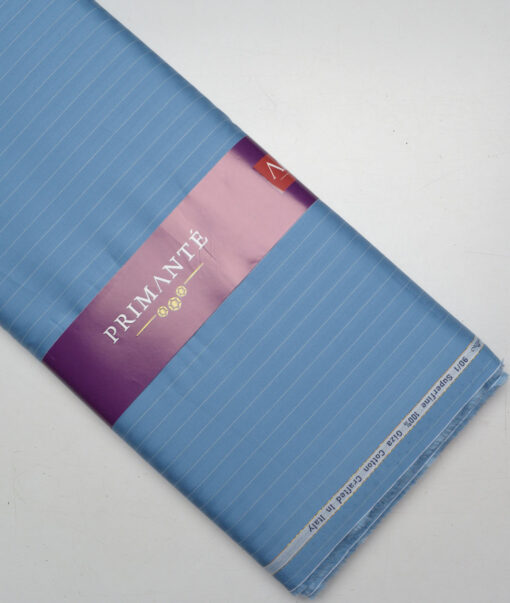 Primante By Arvind 1 Ply 90's Giza Cotton Striped Shirting Fabric (Pastel Blue)