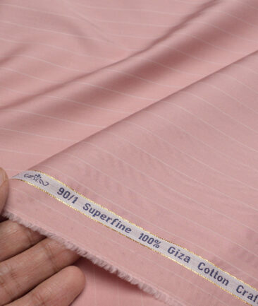 Primante By Arvind 1 Ply 90's Giza Cotton Striped Shirting Fabric (Peach)