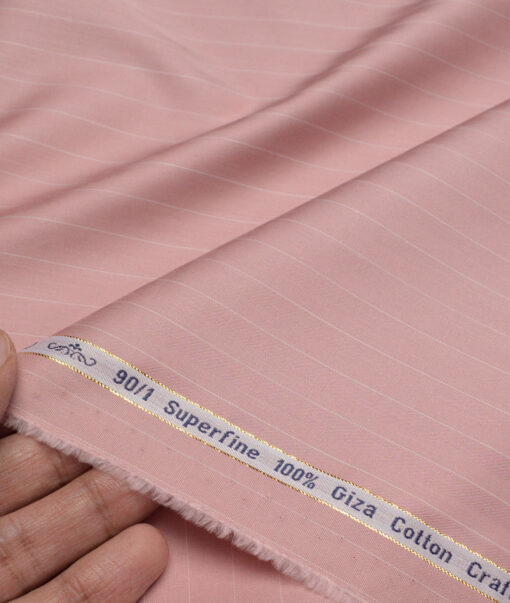 Primante By Arvind 1 Ply 90's Giza Cotton Striped Shirting Fabric (Peach)