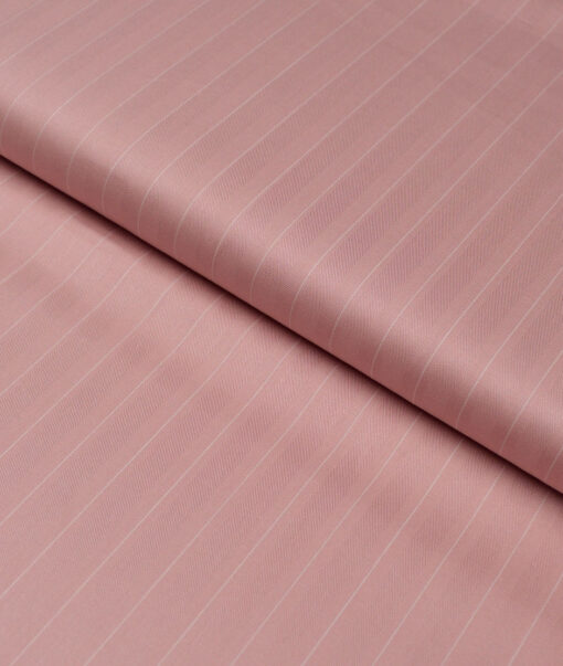 Primante By Arvind 1 Ply 90's Giza Cotton Striped Shirting Fabric (Peach)