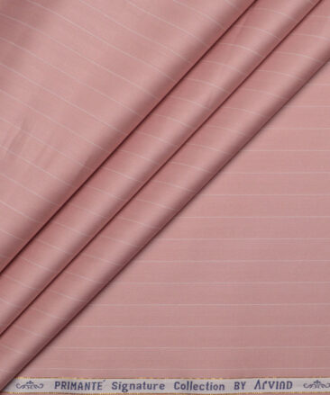 Primante By Arvind 1 Ply 90's Giza Cotton Striped Shirting Fabric (Peach)