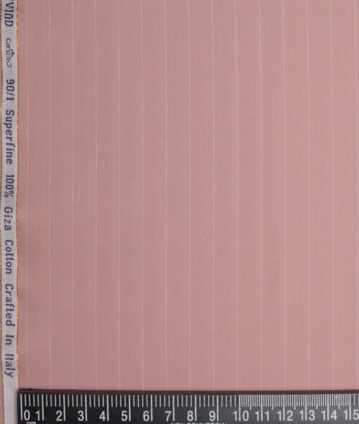 Primante By Arvind 1 Ply 90's Giza Cotton Striped Shirting Fabric (Peach)
