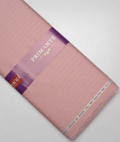 Primante By Arvind 1 Ply 90's Giza Cotton Striped Shirting Fabric (Peach)