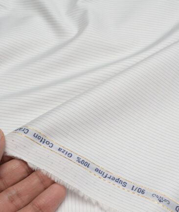 Primante By Arvind 1 Ply 90's Giza Cotton Striped Shirting Fabric (White & Grey)