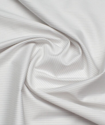Primante By Arvind 1 Ply 90's Giza Cotton Striped Shirting Fabric (White & Grey)