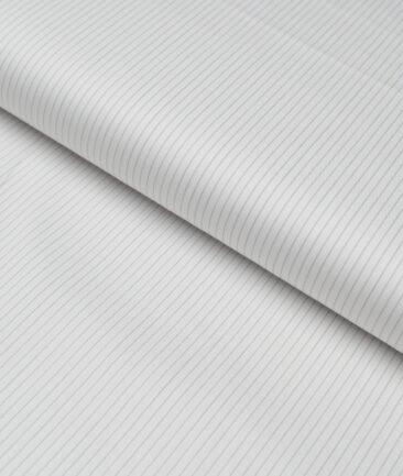 Primante By Arvind 1 Ply 90's Giza Cotton Striped Shirting Fabric (White & Grey)