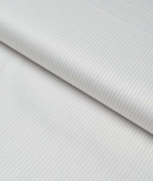 Primante By Arvind 1 Ply 90's Giza Cotton Striped Shirting Fabric (White & Grey)