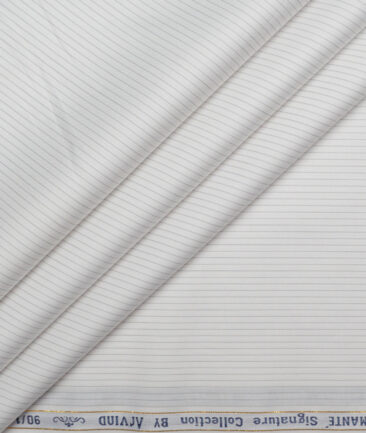 Primante By Arvind 1 Ply 90's Giza Cotton Striped Shirting Fabric (White & Grey)