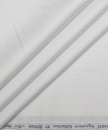 Primante By Arvind 1 Ply 90's Giza Cotton Striped Shirting Fabric (White & Grey)