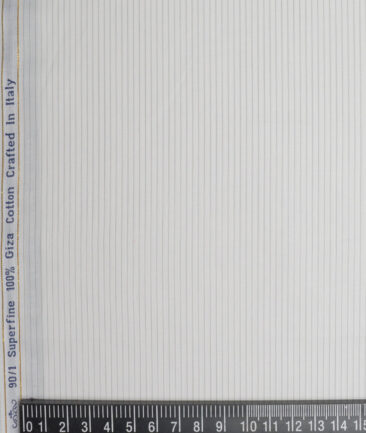 Primante By Arvind 1 Ply 90's Giza Cotton Striped Shirting Fabric (White & Grey)