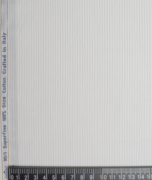 Primante By Arvind 1 Ply 90's Giza Cotton Striped Shirting Fabric (White & Grey)