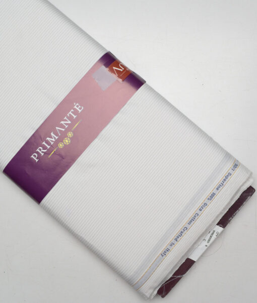 Primante By Arvind 1 Ply 90's Giza Cotton Striped Shirting Fabric (White & Grey)