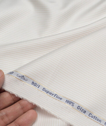 Primante By Arvind 1 Ply 90's Giza Cotton Striped Shirting Fabric (White & Brown)