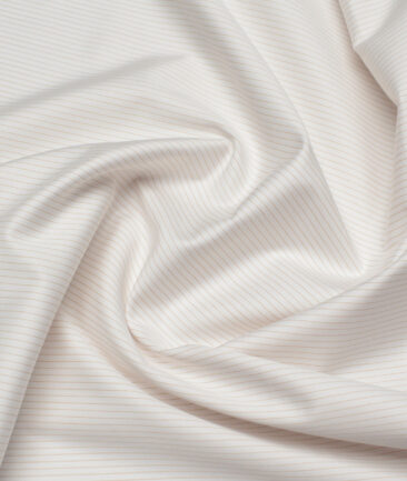 Primante By Arvind 1 Ply 90's Giza Cotton Striped Shirting Fabric (White & Brown)