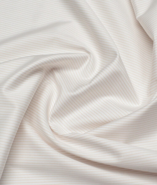 Primante By Arvind 1 Ply 90's Giza Cotton Striped Shirting Fabric (White & Brown)