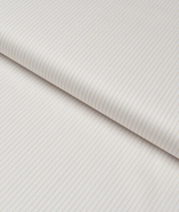 Primante By Arvind 1 Ply 90's Giza Cotton Striped Shirting Fabric (White & Brown)