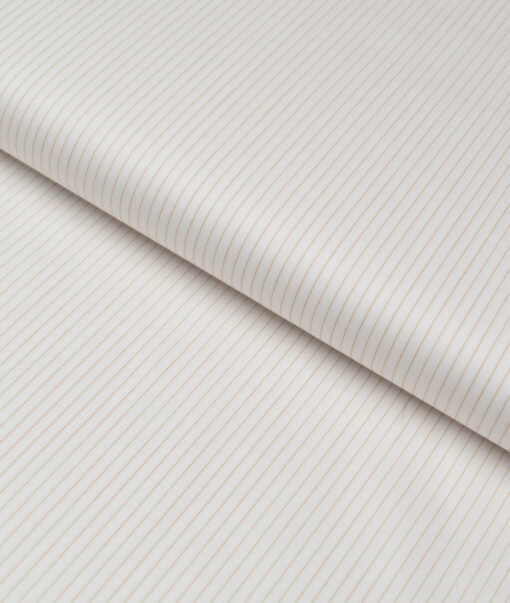 Primante By Arvind 1 Ply 90's Giza Cotton Striped Shirting Fabric (White & Brown)