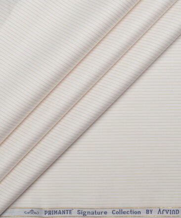 Primante By Arvind 1 Ply 90's Giza Cotton Striped Shirting Fabric (White & Brown)