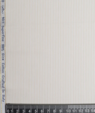 Primante By Arvind 1 Ply 90's Giza Cotton Striped Shirting Fabric (White & Brown)