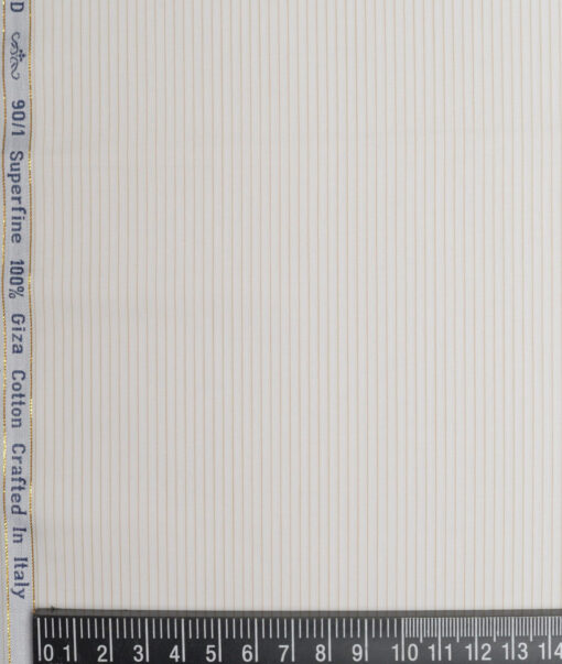 Primante By Arvind 1 Ply 90's Giza Cotton Striped Shirting Fabric (White & Brown)